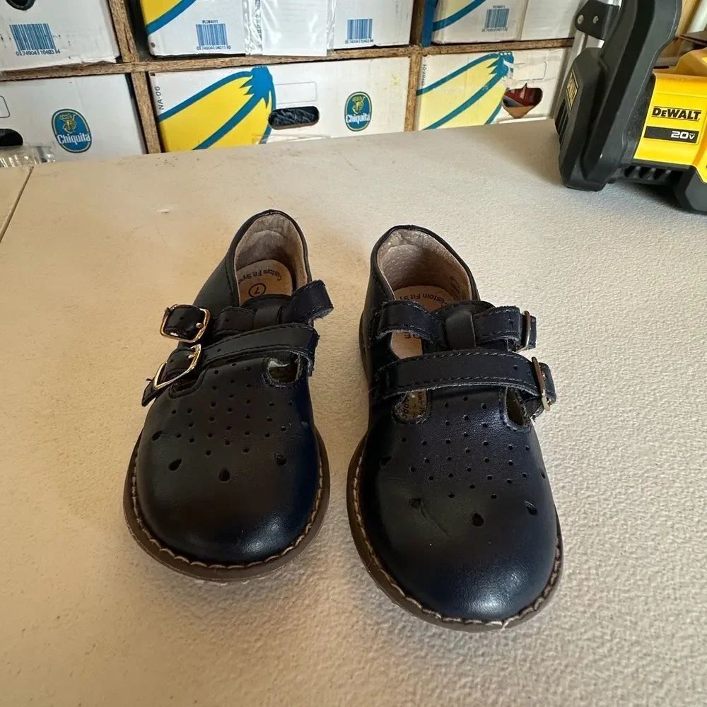 FootMates NavyโDouble-Strap Kids Dress Shoes